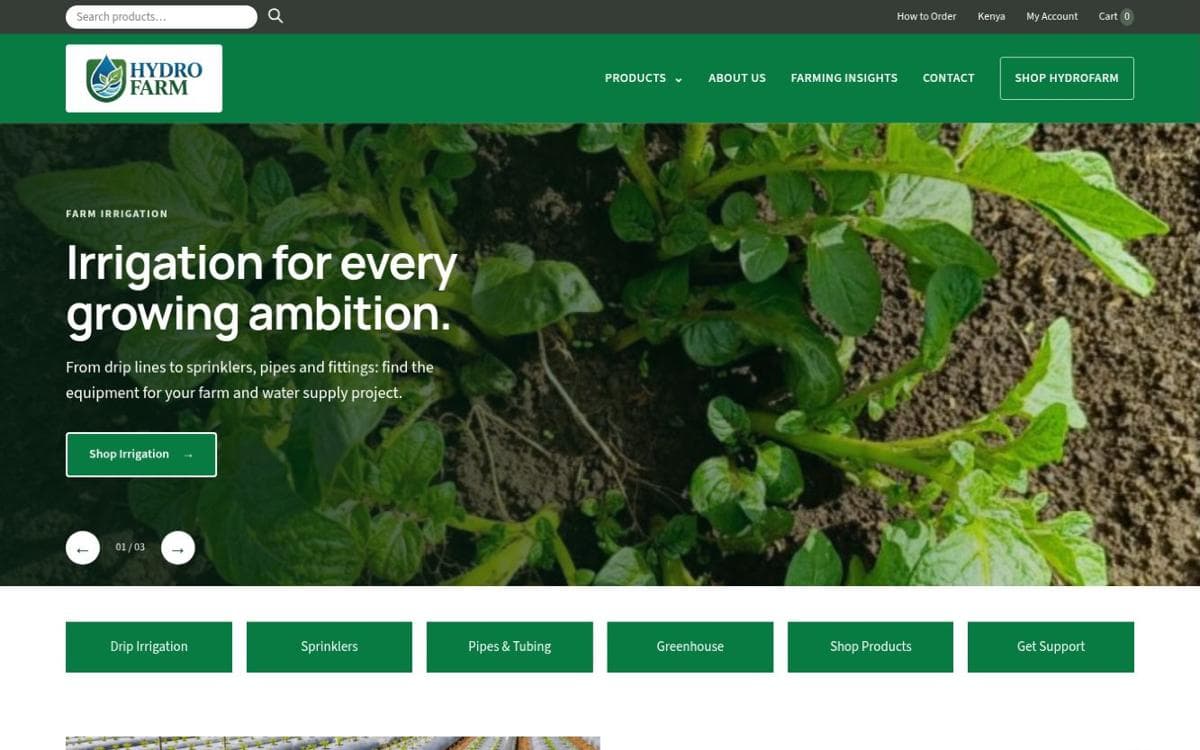 HydroFarm Systems website preview